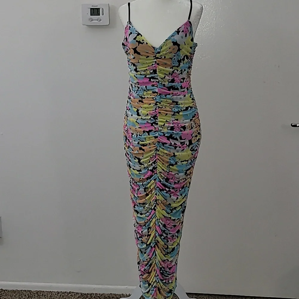 ARFM Ruched Mesh Midi Slipdress in Sky Floral Size Large NWT - Picture 5 of 15